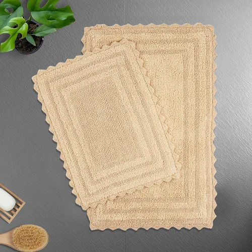 Miniatura 9 de TreeWool - Alfombras de baño con borde de ganchillo reversible en algodón de felpa (paquete de 2)