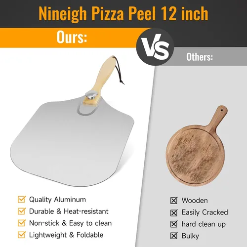 Miniatura 5 de Pizza - Juego de 7 sartenes para pizza con cáscara de pizza, espátula de pizza de 12 x 14 pulgadas, paleta de pizza de aluminio con cortador