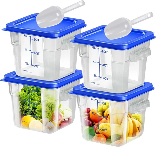 Miniatura 15 de 6 piezas recipientes de almacenamiento de alimentos de 2 cuartos con tapa, recipientes de almacenamiento comercial cuadrados transparentes con asa