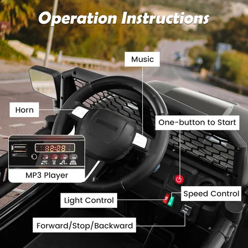 Miniatura 2 de Costzon Vehículo de camión con batería de 12 V con control remoto, suspensión de resorte, faros, música, bocina, MP3, puerto USB y auxiliar, regalo