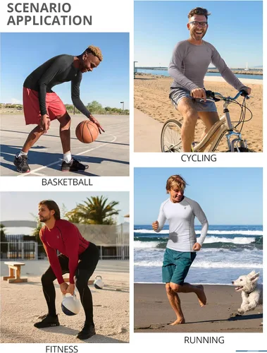 Miniatura 8 de Runhit Camisas de compresión para hombre de manga larga fresca y seca atlética, camisetas de entrenamiento para pesca y sol, mallas térmicas