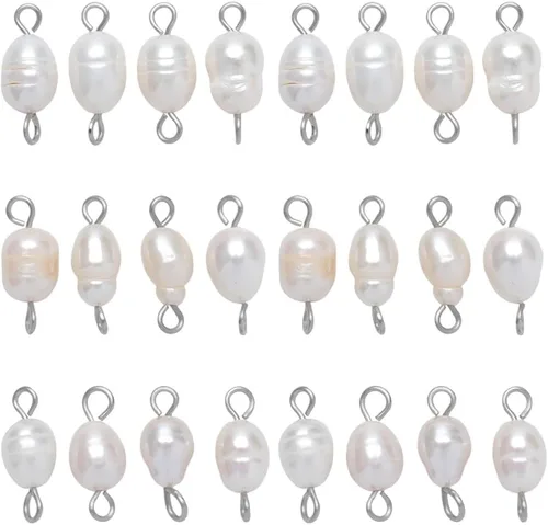 Miniatura 7 de SUNNYCLUE 1 Caja 30 Piezas Cuentas de Perlas Naturales de Agua Dulce Enlaces Conectores de Doble Bucle Perlas Barrocas Cuentas Redondas Conector
