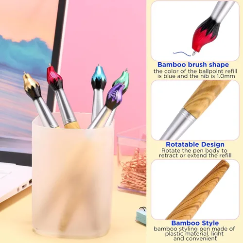 Miniatura 3 de 20 pinceles de bambú con forma de pincel, bolígrafo retráctil, bolígrafos de tinta para actividades artísticas, escuela, papelería, fiestas