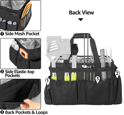 Miniatura 4 de HODRANT Organizador grande para utensilios de parrilla con soporte para toallas de papel, organizador de bolsa de picnic al aire libre