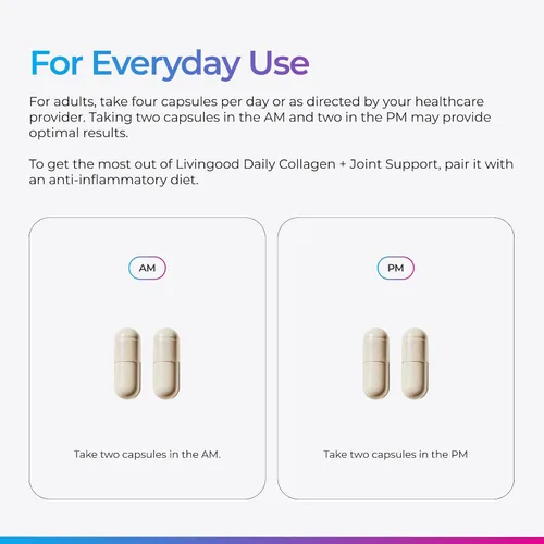 Miniatura 5 de Livingood Daily Colágeno + apoyo articular, péptidos de colágeno múltiple alimentado con pasto I III V X con ácido hialurónico, suplemento de apoyo
