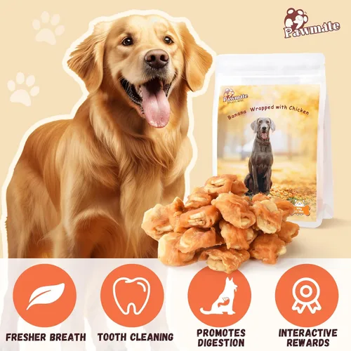 Miniatura 4 de Pawmate Dog Treats - Rebanadas de plátano envueltas en pollo con 1% de taurina, aperitivos de entrenamiento saludables ricos en fibra natural