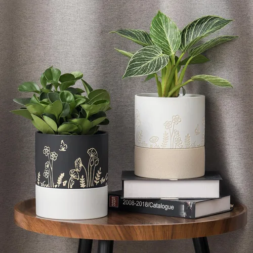 Miniatura 5 de Nihow Maceta de riego automático: maceta de cerámica de 6 pulgadas con orificio de drenaje y almacenamiento de agua para plantas de interior y Negro