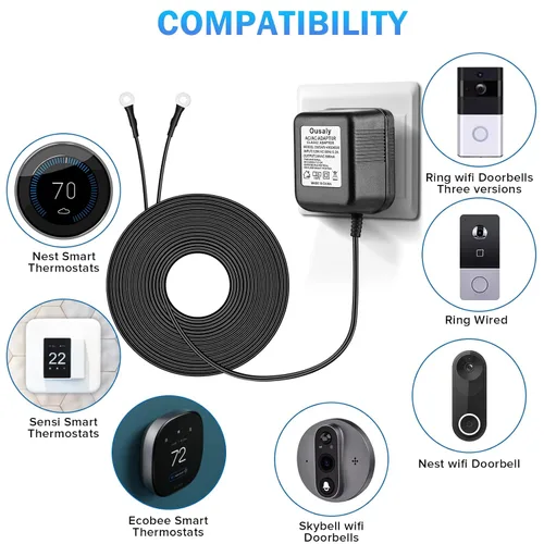 Miniatura 5 de Adaptador de alimentación para timbre, transformador de 24V compatible con Ring Doorbell, video timbre, Nest, Ecobee, Sensi y termostatos Honeywell