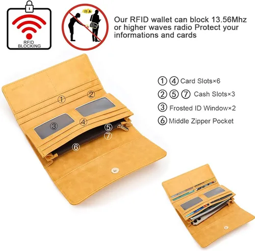 Miniatura 3 de Aphison - Cartera larga de cuero suave RFID para mujer, con caja de regalo