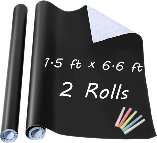 2 rollos de calcomanías de pizarra para pared, papel tapiz de 18 x 79 pulgadas, papel de contacto para despegar y pegar, adhesivo de bricolaje,