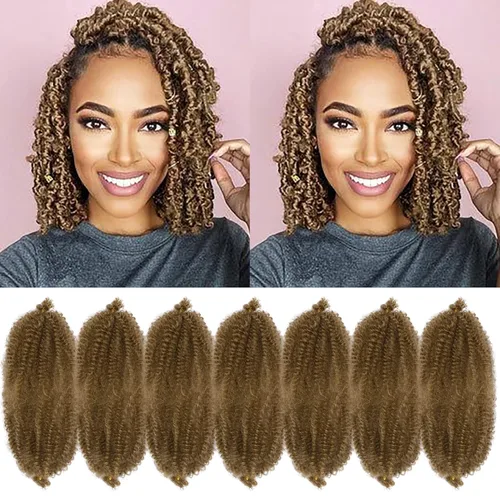 Miniatura 20 de Marley Twist - Cabello trenzado de 16 pulgadas, cabello afro trenzado elástico, paquete de 7 paquetes, cabello rizado rizado ombré, marrón Marrón