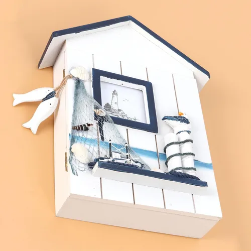 Miniatura 7 de Hemoton - Caja de almacenamiento de llaves montada en la pared con diseño de pájaro único gabinete de madera para organizador de entrada del hogar