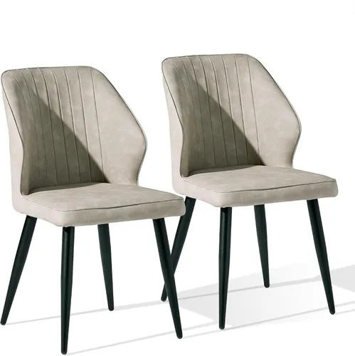 Miniatura 11 de CLIPOP Juego de 2 sillas de comedor, sillas de comedor de piel sintética, sillas de comedor modernas de mediados de siglo, sillas de cocina Gris