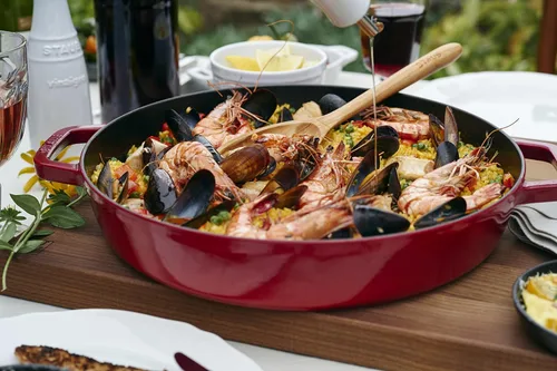 Miniatura 3 de Staub 40511-475 Sartén para saltear Braiser, cereza, 9.4 pulgadas (9.4 in), doble mano, olla esmaltada fundida, tipo poco profundo, Sukiyaki
