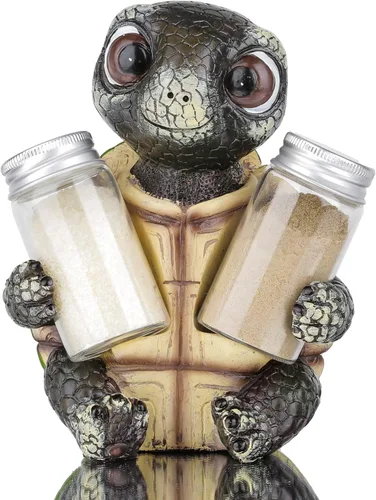 Soporte para salero y pimienta de tortuga marina con tarros de vidrio