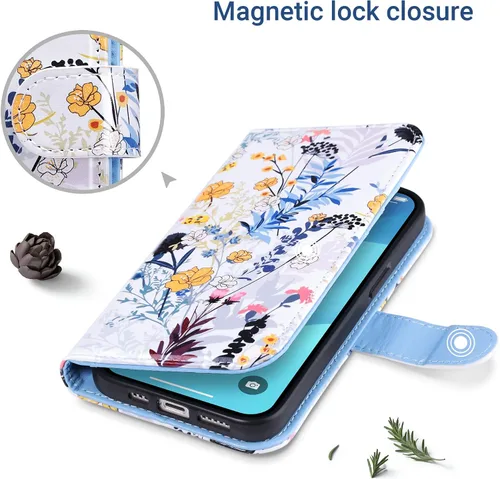 Miniatura 8 de ULAK Funda tipo cartera compatible con iPhone 15 para mujer, funda tipo cartera de piel PU premium con estampado floral y tarjetero, función