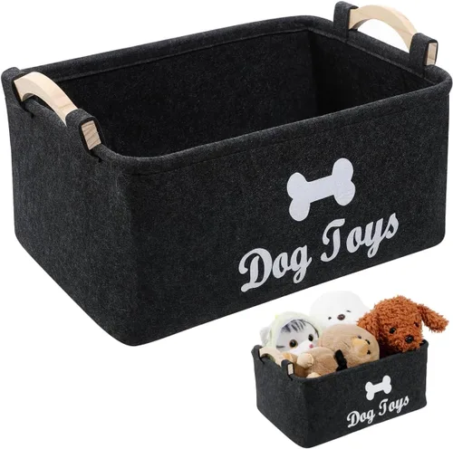 Organizador de juguetes para mascotas, cesta de almacenamiento de fieltro ligero con asas para perros y gatos, accesorios de juguetes de gran