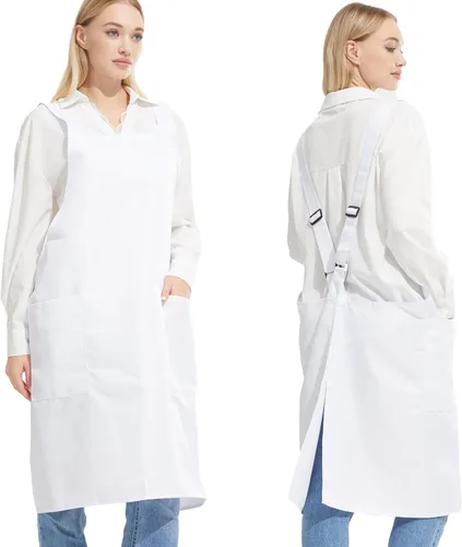 Miniatura 8 de Delantales cómodos repelentes al agua con espalda cruzada para mujeres con bolsillos para cocinar, cocina, hornear, ajustable, unisex