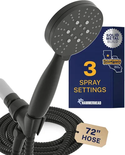 Miniatura 10 de HammerHead Showers Solid Metal 3-Spray Handheld Shower Head with Long Hose and Holder, High Pressure, Wide/Massage/Mist Sprays, Brushed Nickel, 1.75