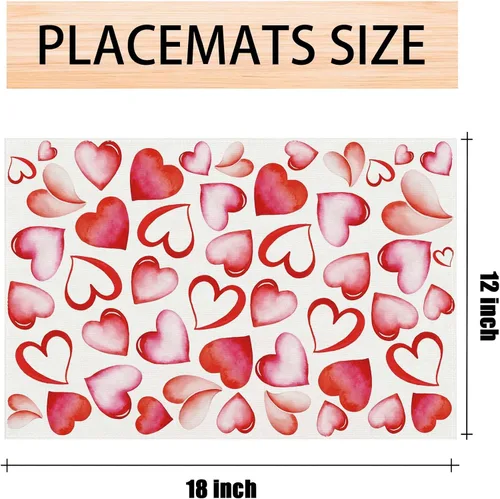 Miniatura 2 de Juego de 4 manteles individuales con diseño de corazón de acuarela para el día de San Valentín, decoración para mesa de casa de campo, Día