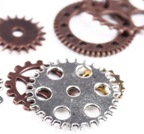 Miniatura 3 de BIHRTC 100 gramos de engranajes steampunk de metal antiguo surtidos en colores para manualidades, dijes para reloj, rueda de reloj, engranaje
