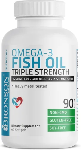 Miniatura 3 de Bronson Aceite de pescado Omega 3 de triple fuerza 2720 mg, alto contenido en EPA 1250 mg DHA 488 mg, sin OMG, probado para metales pesados, 90