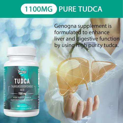 Miniatura 3 de TUDCA Suplemento de apoyo hepático de 1100 mg para limpieza desintoxicante, sales biliares solubles en agua con fuerte sabor amargo, 60 cápsulas