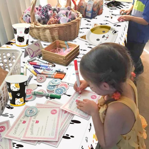 Miniatura 5 de 167 piezas de decoración de fiesta de cumpleaños de gatos, incluyendo platos de gato, servilletas, vasos, mantel, pancarta MEOW y pajitas de papel