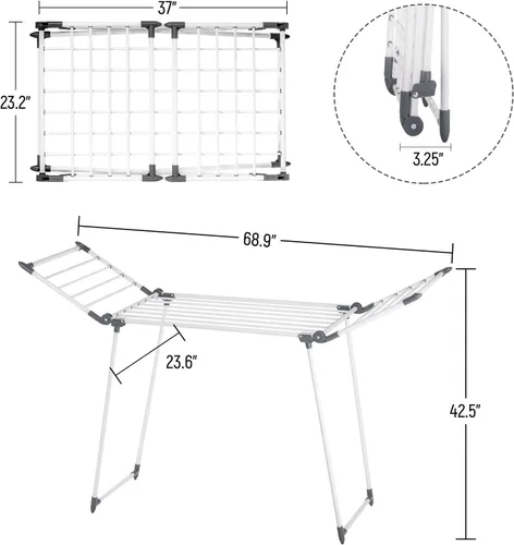 Miniatura 2 de Estante de secado de ropa, estante de lavandería Gullwing, plegable, ahorro de espacio, con clips para calcetines, para ropa, toallas, ropa de cama
