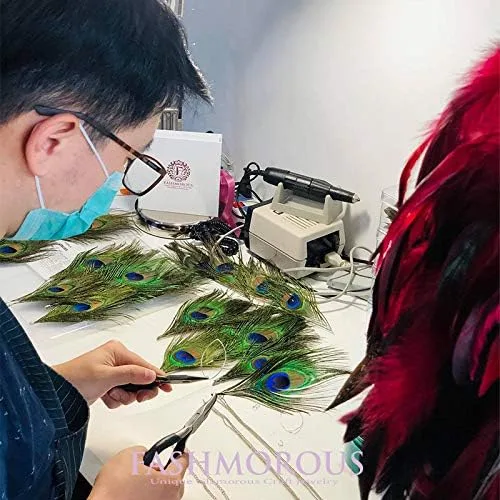 Miniatura 8 de FASHMOROUS - Pendientes de plumas negras para mujer, aretes de plumas para mujer, aretes de plumas negras para mujer