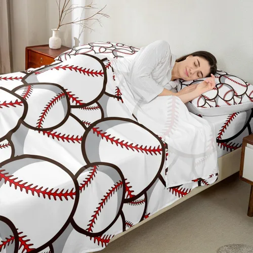 Miniatura 2 de Castle Fairy Juego de sábanas de béisbol tamaño twin, béisbol 3D para niños y jóvenes juego deportivo de pelota, juego de decoración de ropa de cama