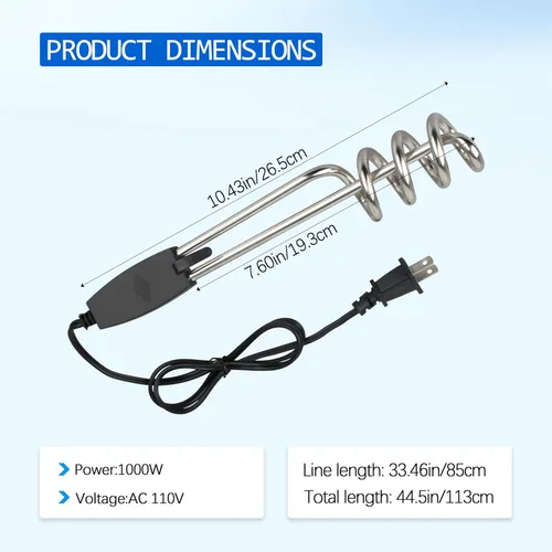 Miniatura 2 de Paquete de 2 calentadores de agua eléctricos de inmersión portátiles de 1000 W 110 V para camping, piscina inflable, bañera, calentador de cubo
