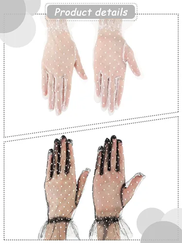 Miniatura 4 de 2 pares de guantes de encaje para mujer, elegantes guantes cortos para boda, fiesta, té, fiesta, vestido de fiesta, guantes transparentes de malla