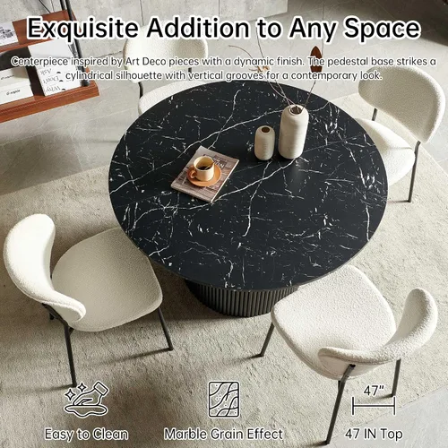 Miniatura 3 de NORDICANA Juego de mesa de comedor de 5 piezas, juego de comedor de 47 pulgadas para 4, mesa de cocina redonda y sillas de comedor beige, juego