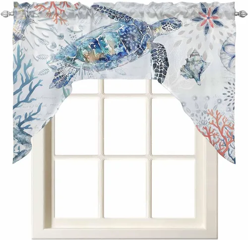 Miniatura 16 de Cortinas de cocina con cenefa de cangrejo oceánico, cenefa con bolsillo para barra, paneles de cortina para dormitorio, sala de estar, baño