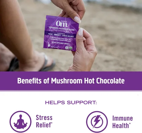 Miniatura 3 de OM MUSHROOM SUPERFOOD Mezcla de Chocolate Caliente – Cacao Holandés con Lion’s Mane, Reishi, Chaga y Cola de Turquía – Apoya el Enfoque, la Calma