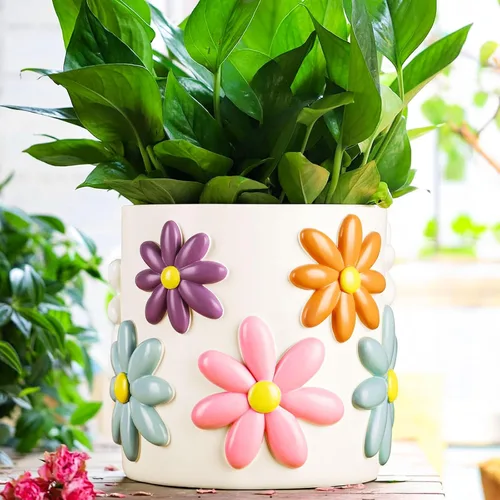Miniatura 7 de GUGUGO Macetas de margaritas de 8 pulgadas, macetas decorativas grandes con agujeros de drenaje, maceta divertida y única para plantas