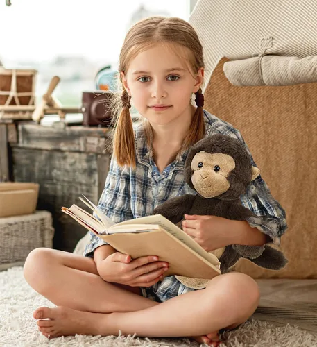 Miniatura 7 de DolliBu Peluche de mono – Animal de peluche súper suave, lindo peluche marrón de vida silvestre, adorable juguete de peluche esponjoso para niños