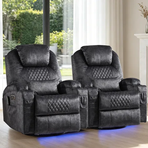 Miniatura 18 de Silla reclinable giratoria de doble motor para adultos con calor y masaje, mecedora eléctrica de pared para guardería, sala de estar con luces LED
