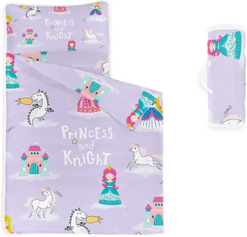 Miniatura 25 de Tapete para siesta – Saco de dormir de animales con almohada extraíble – Juego de ropa de cama para guardería y fiestas de pijamas, preescolar