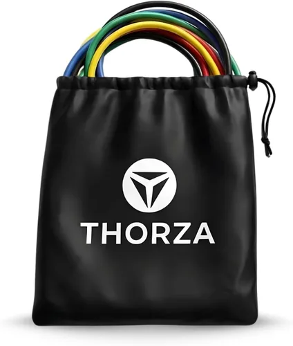 Miniatura 2 de THORZA Juego de 11 piezas de entrenamiento de fuerza de cuerpo completo con bandas de resistencia, bandas de ejercicio de tubo de 5 niveles, sin