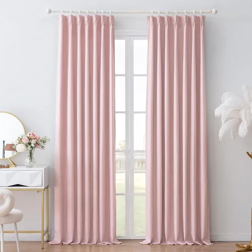 Miniatura 29 de MYSKY HOME Dusty Blue Full Black Out Pinch Pleated Curtains 63 inches Long for Bedroom Linen Textured with Blackout Liners Blue Gray Thermal