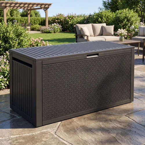 Miniatura 20 de YITAHOME Caja de cubierta para exteriores de 32 galones, caja de almacenamiento impermeable con tapa y lateral bloqueables, contenedor