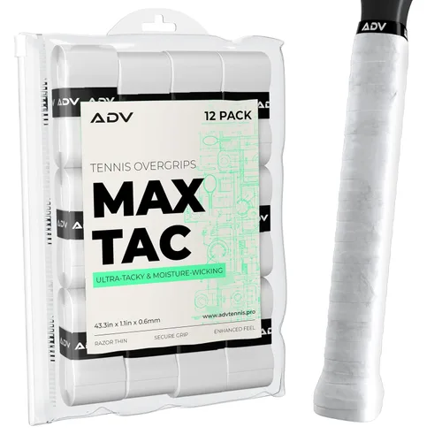 ADV MaxTac Tacky - Paquete de 12 empuñaduras de tenis antideslizantes extremadamente pegajosas - Cinta de agarre para raqueta de tenis profesional