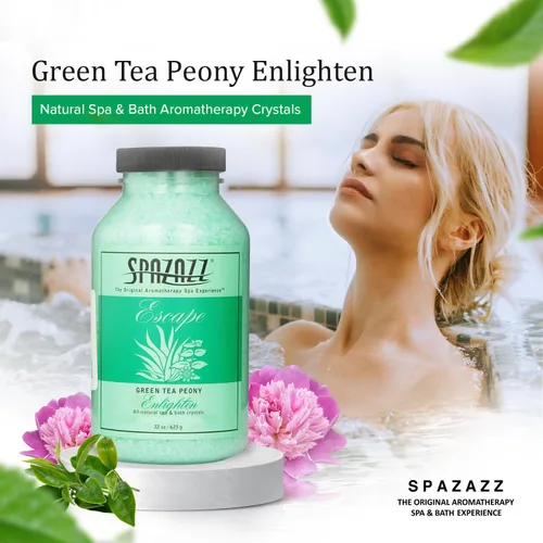 Miniatura 3 de Spazazz Cristales de aromaterapia para bañera de hidromasaje, peonía de té verde de 22 onzas, paquete de 2 unidades, aromaterapia para bañera