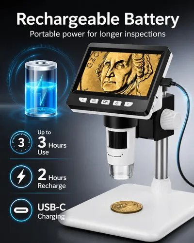 Miniatura 5 de Microscopio de monedas de 4.3 pulgadas, microscopio digital AOPICK LCD 1000X, lupa de monedas USB 1080P para monedas de error con 8 luces LED Blanco