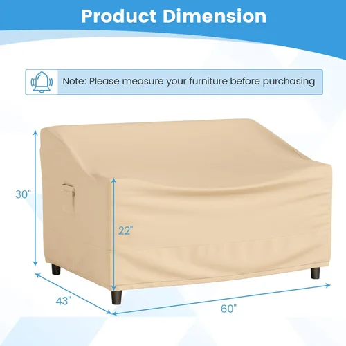 Miniatura 9 de GOFLAME Funda para sofá de patio de 2 plazas, funda resistente para sofá de exteriores, con rejillas de ventilación, asa y hebilla, resistente al