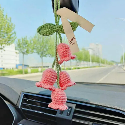 Miniatura 4 de Surakey Lindo colgante Campanula flor ganchillo punto Convallaria espejo espejo espejo interior coche espejo retrovisor cordón de algodón colgante