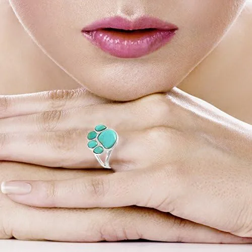 Miniatura 2 de Anillo de plata de ley 925 con diseño de pata de perro con turquesa auténtica (color seleccionado), Metal, Turquesa