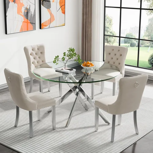 Miniatura 87 de HomVent Juego de mesa de comedor redonda de vidrio de 3 piezas, juego de mesa de comedor de vidrio templado para 2 mesas de cocina con 2 sillas
